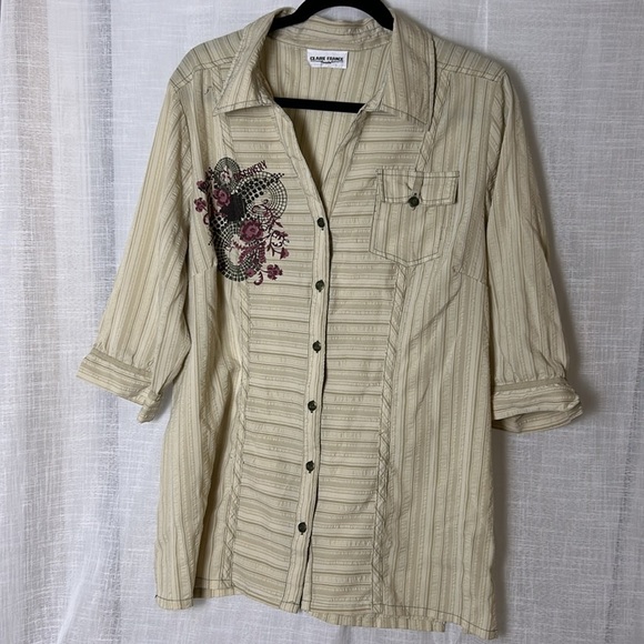 Claire France embroidered boho western shirt ,2X, cuff,multi print,seersucker EC - Picture 4 of 14